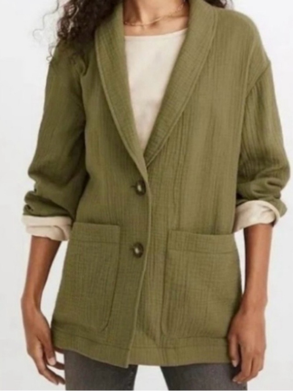 Madewell Olive Green Dorsey Natural Fiber Fair Trade Cotton Oversize Blazer NWOT